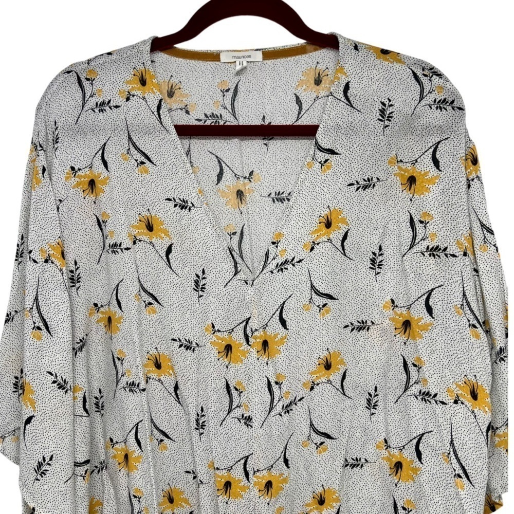 Maurice’s Floral V NeckTie Waist 3/4 Sleeve Top Women’s 0X - Picture 4 of 10